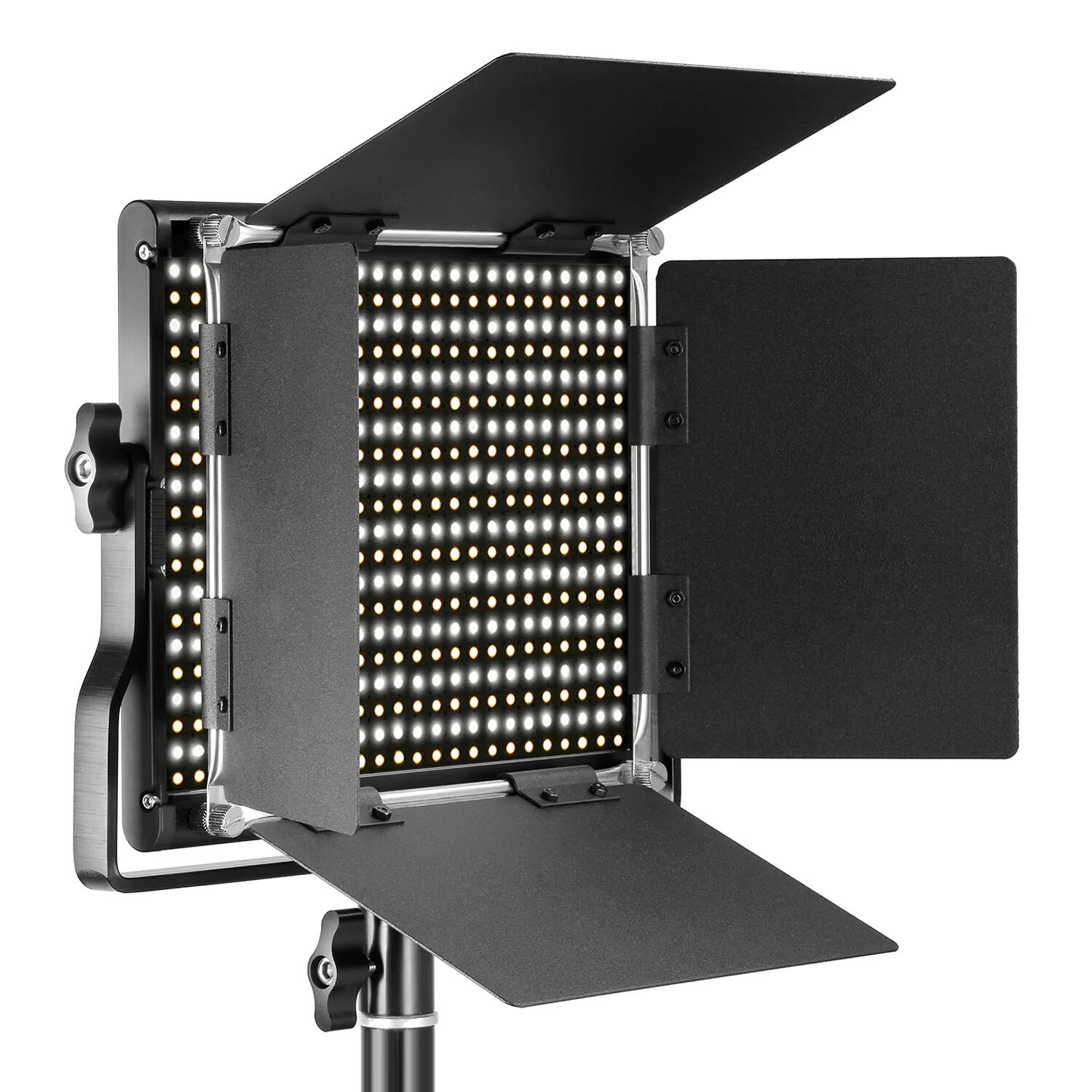 NEEWER bi-color 660 LED panel with barn doors on a light stand