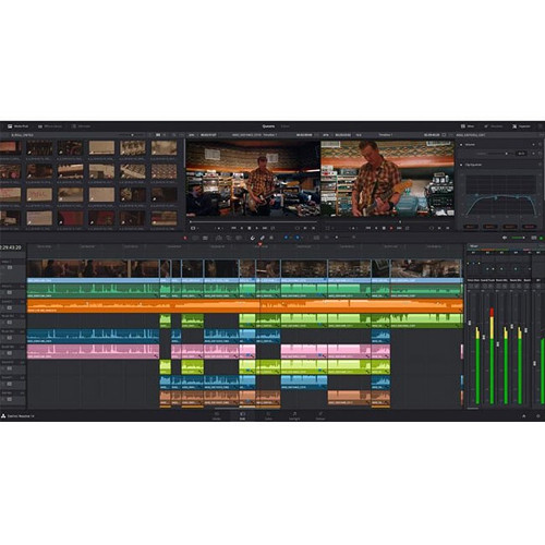 DaVinci Resolve color grading workspace with color wheels and scopes