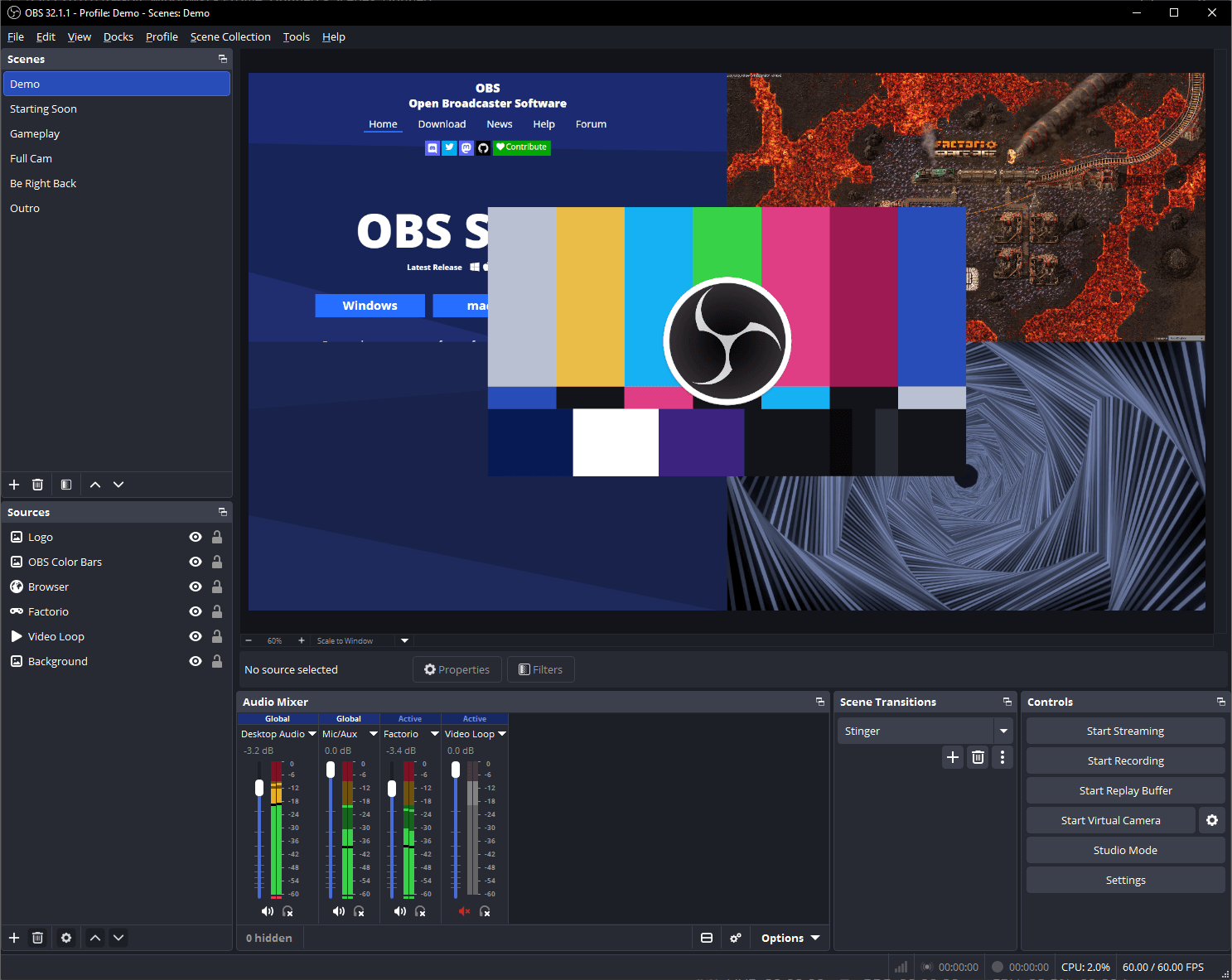 OBS Studio output settings panel with encoder, bitrate, and rate control options