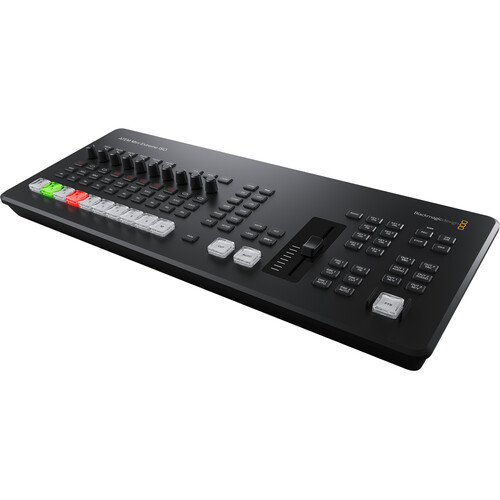 Blackmagic ATEM Mini Extreme ISO G2 portable video switcher front panel with source select buttons and hardware fader