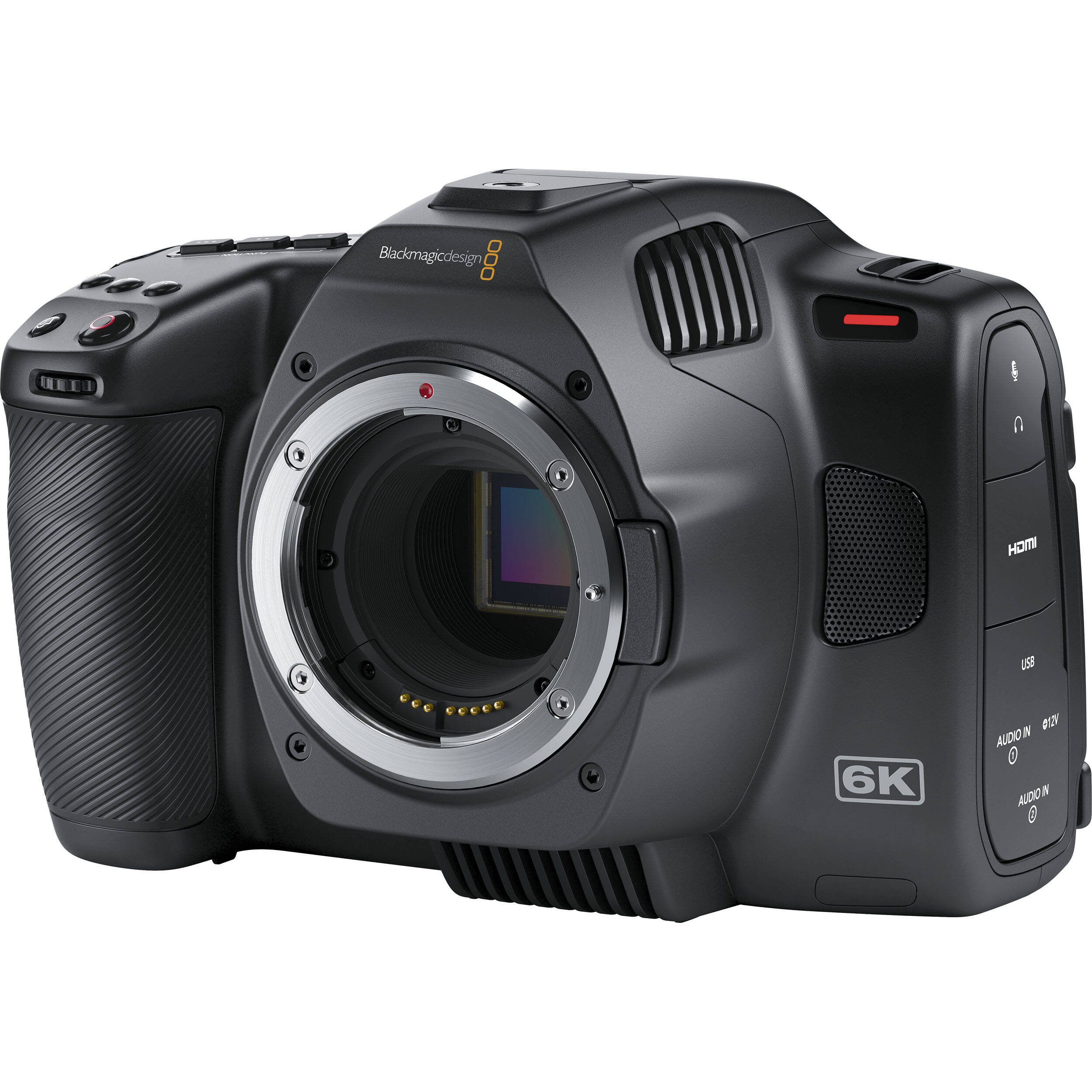 Blackmagic Pocket Cinema Camera 6K G2 front view with Canon EF mount